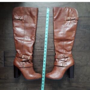 Aldo Brown Heeled Boots with Gold Accents